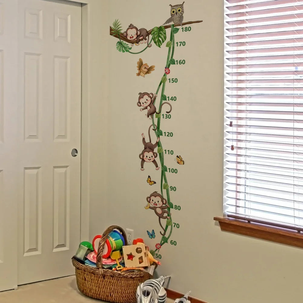 Monkey Vine Height Scale Wall Sticker Cartoon Kids Room Decoration Mural For Children Bedroom Home Decor Self-adhesive Wallpape