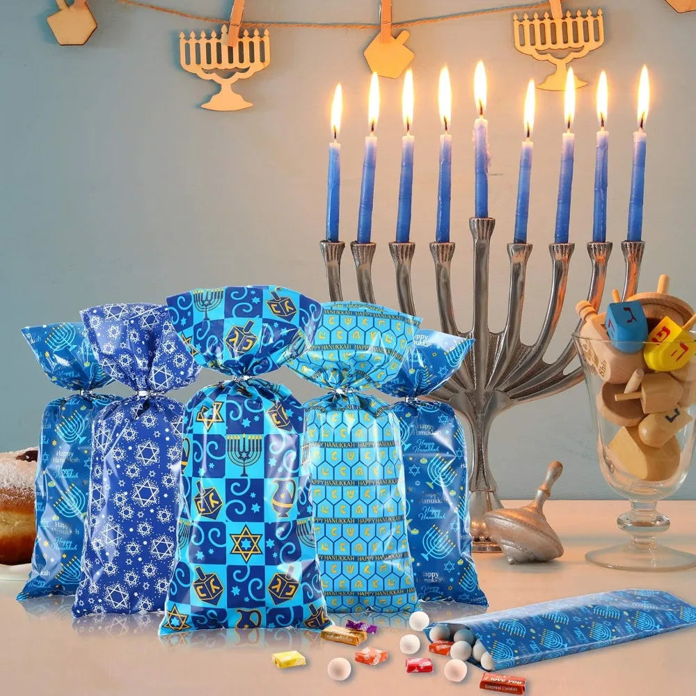 100 pieces hanukkah cellophane treat bags chanukah gift bags blue jewish holiday theme candy present supplies plastic clear goo