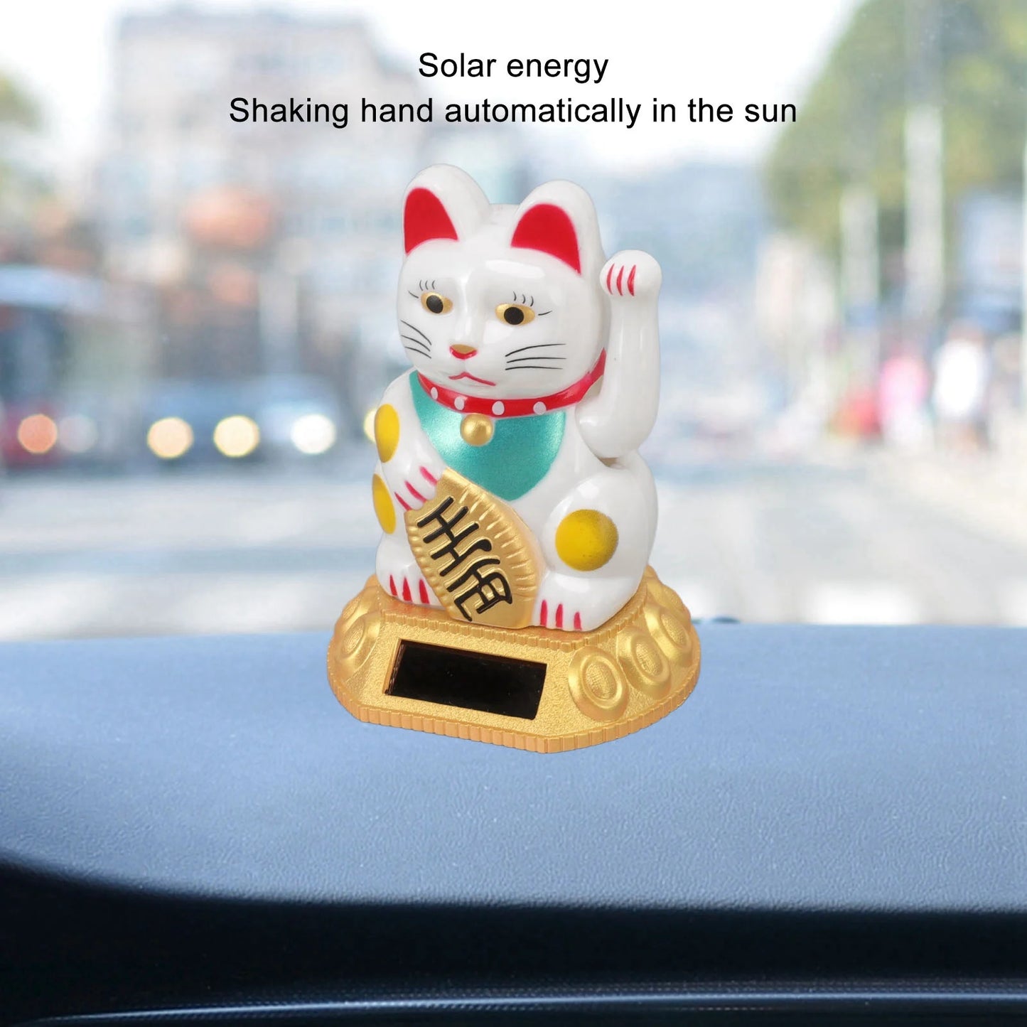Chinese Lucky Cat Decoration Waving Arm Solar Light Induction Statue Figurine