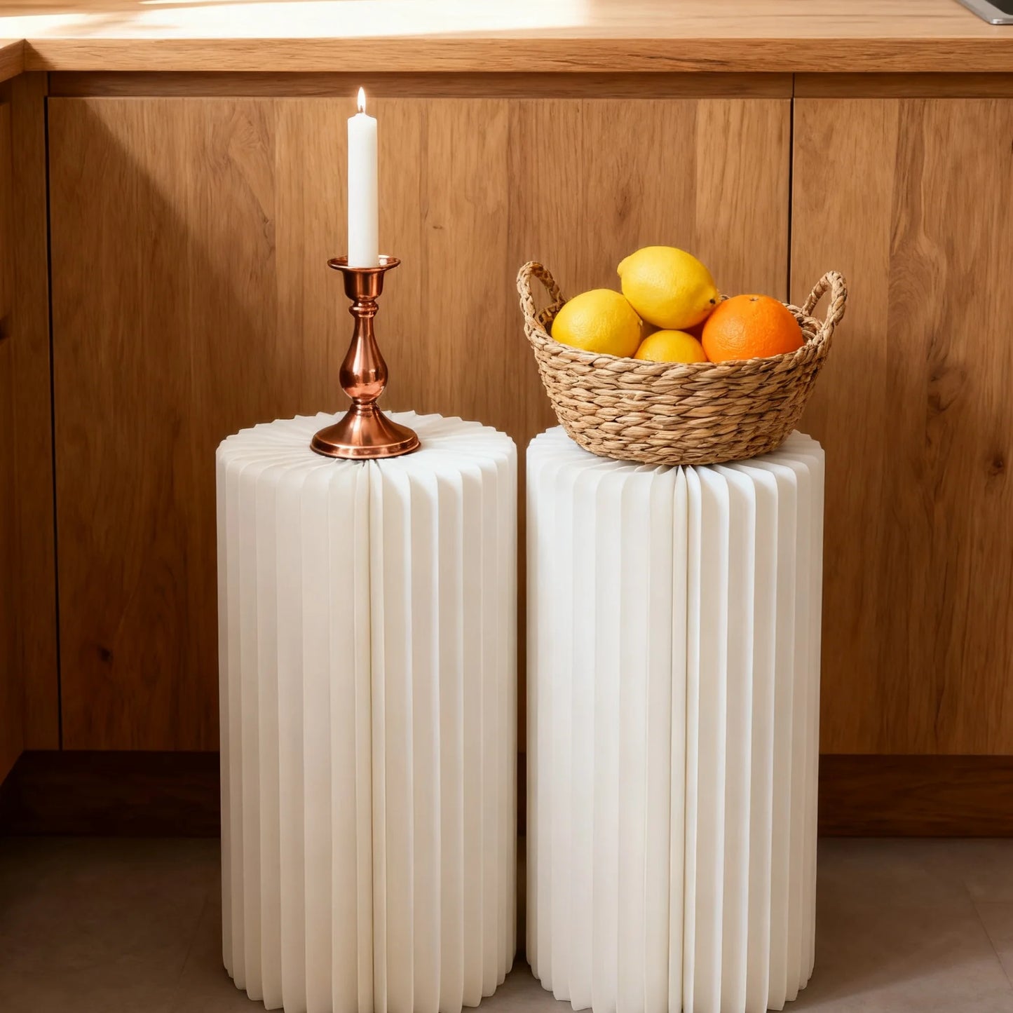 2 cylindrical flower stands, foldable PVC paper pillar display stand wedding center stand,suitable for birthday party decoration