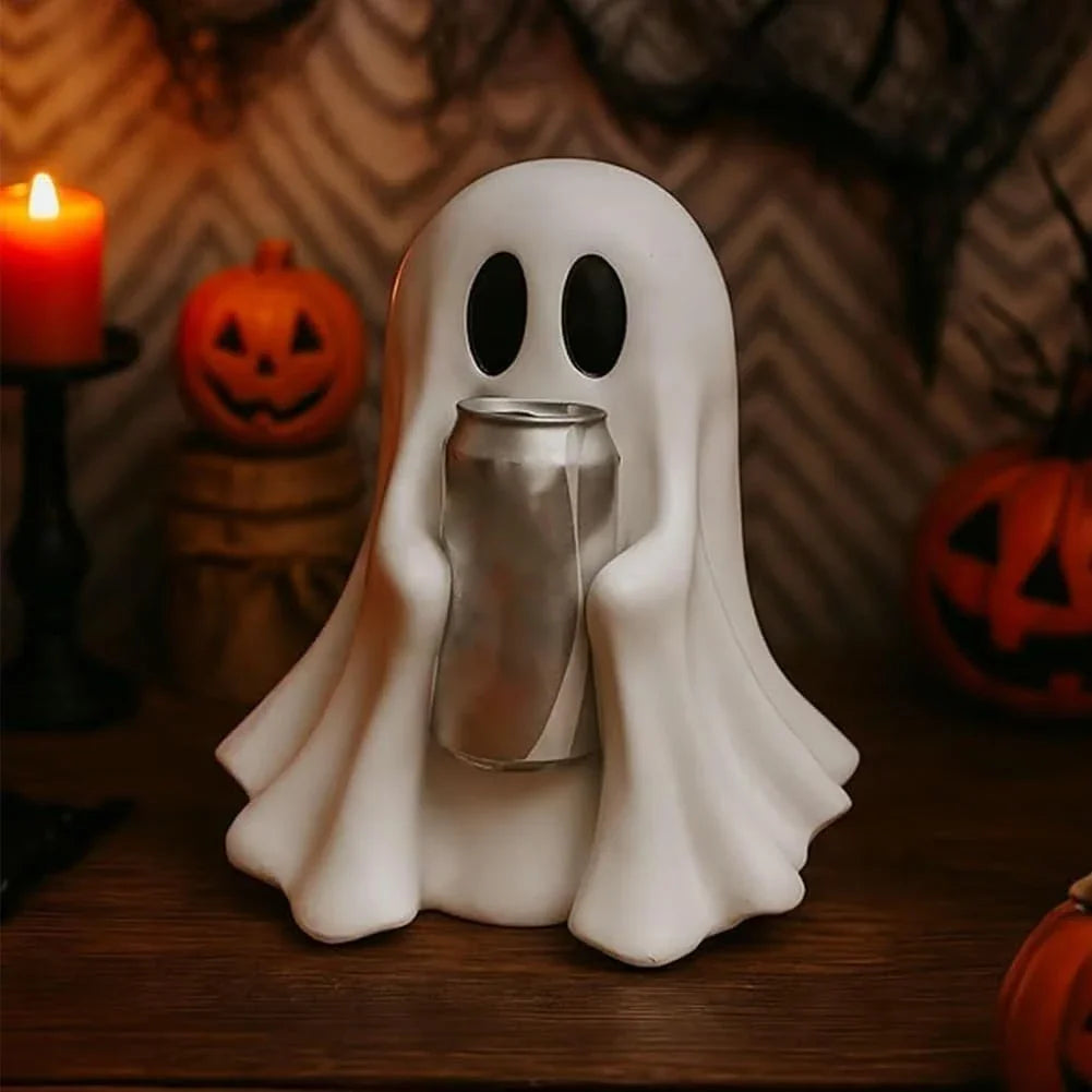 Halloween Ghost Can Holder Spooky Decor Drink Holder Cute Ghost Drink Holder Ghost Beverage Holder for Parties Gatherings