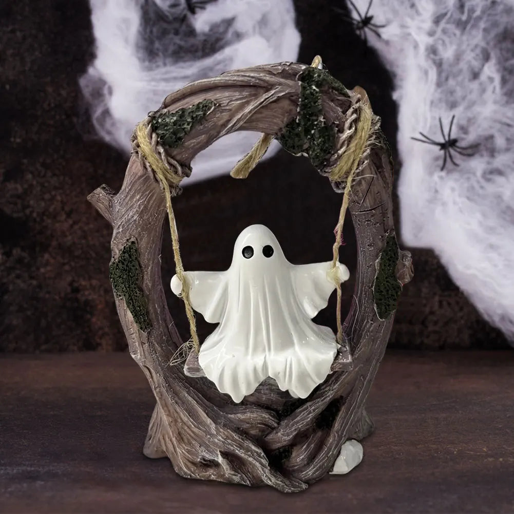 Halloween White Ghost Sculptures Funny Tree Hanging Ornaments White Ghost Swing Decorations for Tabletop Centerpiece
