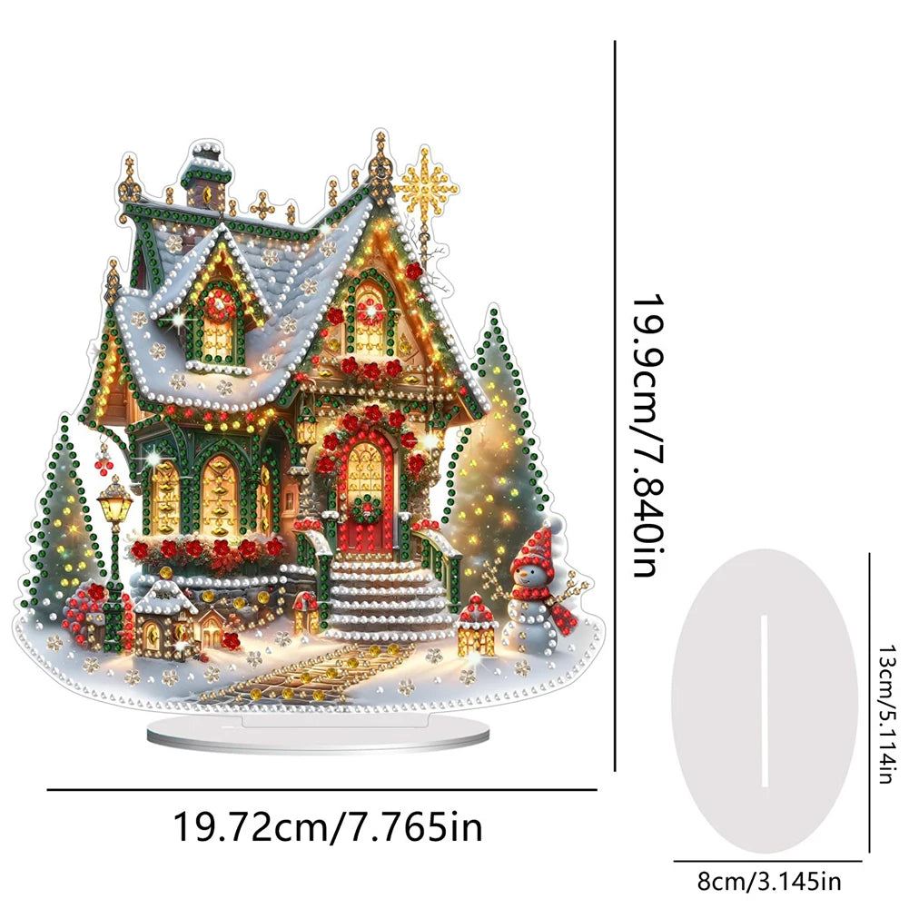 Acrylic Christmas House Diamond Painting Tabletop Ornaments Kit Table Top Diamond Painting Ornament Kits for Home Office Decor