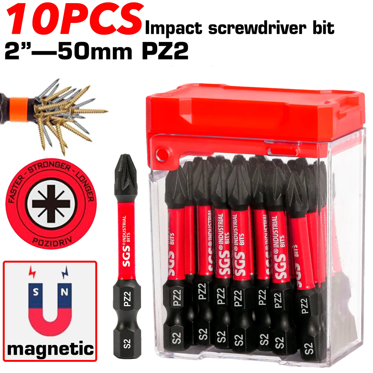 20pc Magnetic PZ2 Impact Screwdriver Bits 50mm S2 Steel Drill Bits