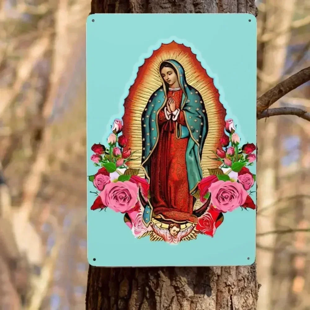Retro Virgin Mary Of Guadalupe Metal Tin Sign - Custom Mexico Catholic Saint Plaque, Pub Cafe Yard Home Decor