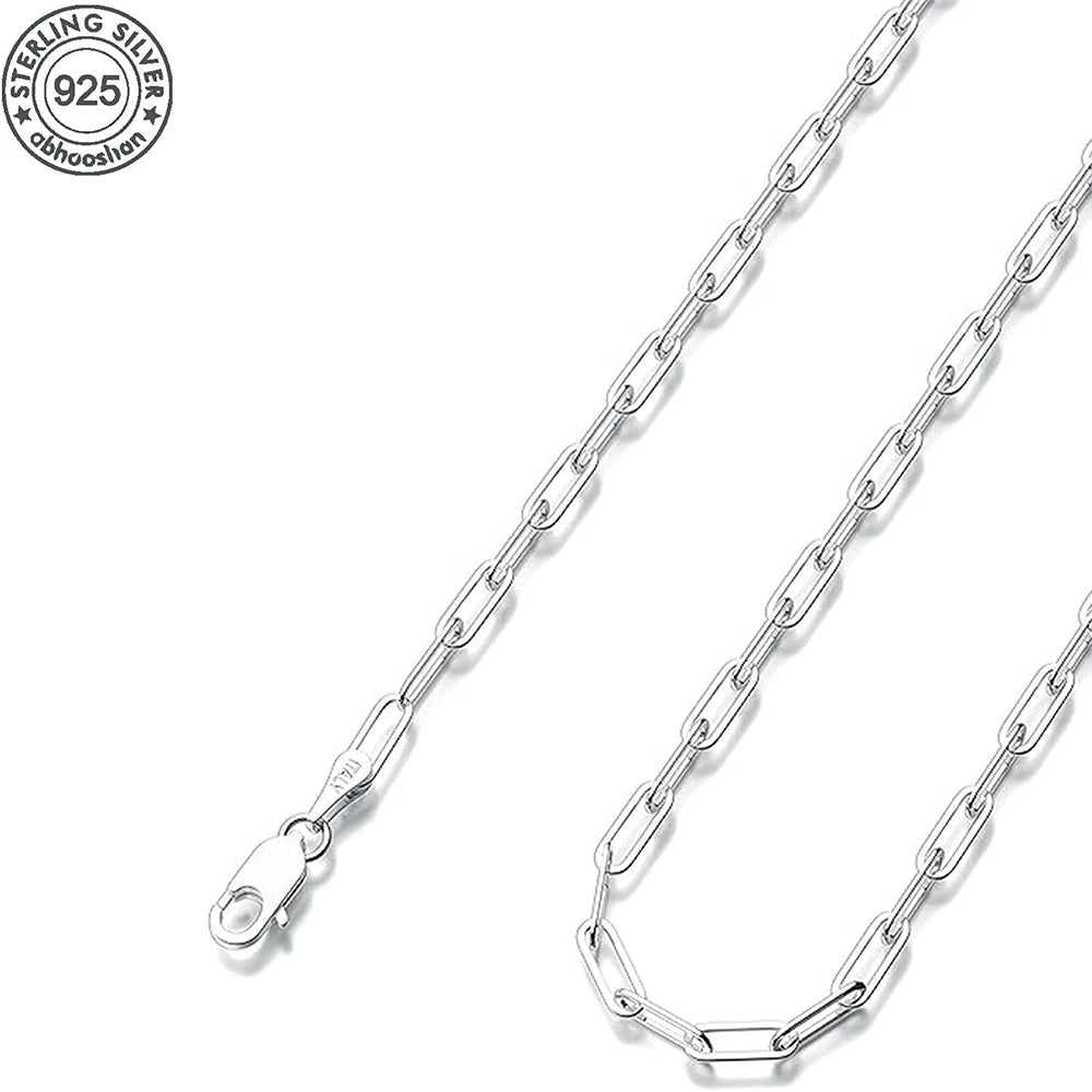 New 925 Sterling Silver Paperclip Neck Chain Basic Link Chain Necklace for Men Women Fine Jewelry Party Gifts Ships from USA