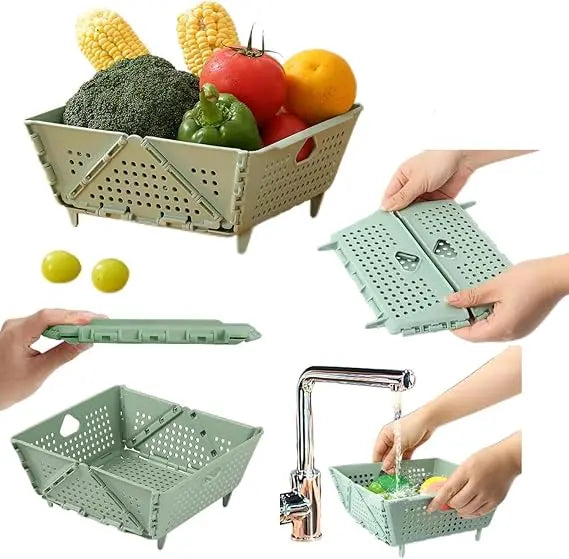 Thickened Collapsible multifunctional Strainers and Colander for Kitchen, Wash Foldable Storage Drain basket for Pasta, Fruit, V