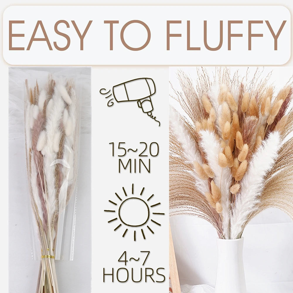 Dried Pampas Grass Decor 80-110 PCS Pampas Grass with Bunny Tails Dried Flowers Reed Grass Bouquet for Wedding Boho Flowers
