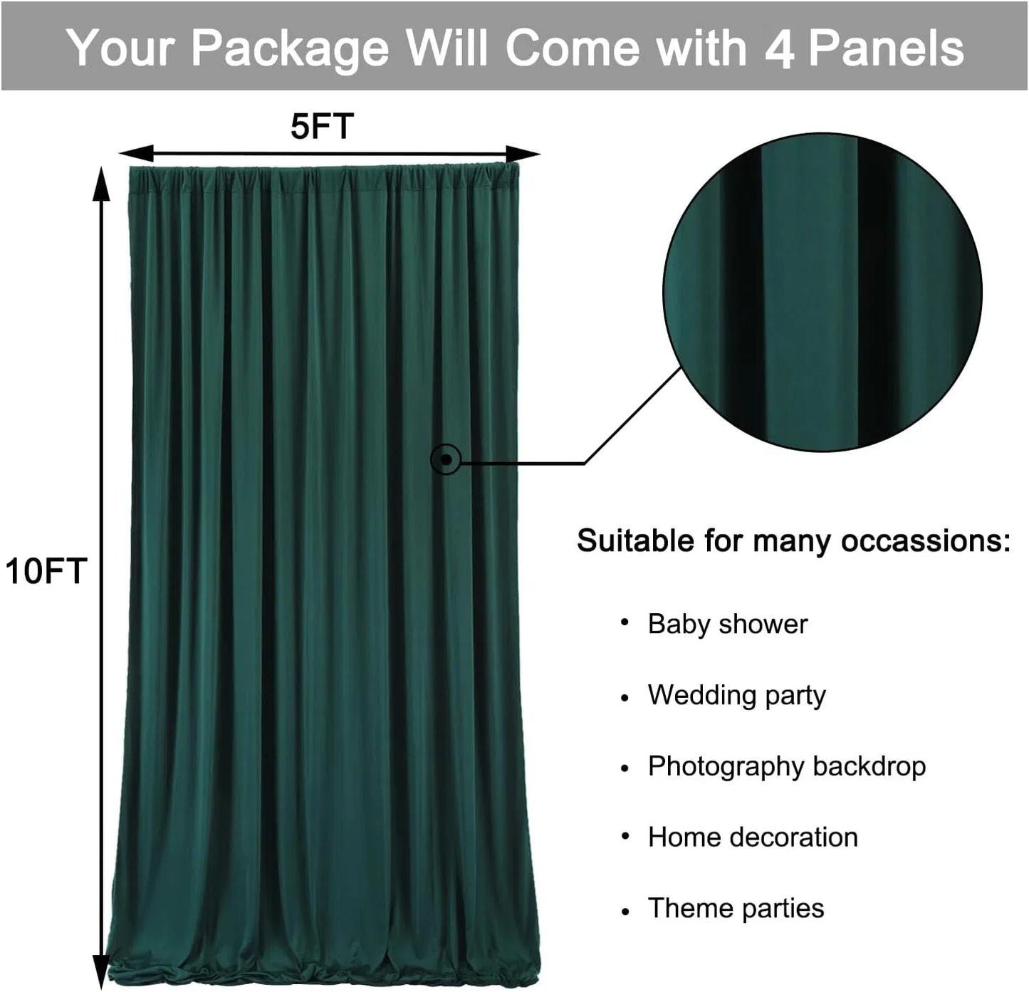20ft x 10ft Curtains Dark Green Backdrop Curtains for Parties Wedding Stage Curtains Rod Pocket Sliding Drapes Backdrop Curtain