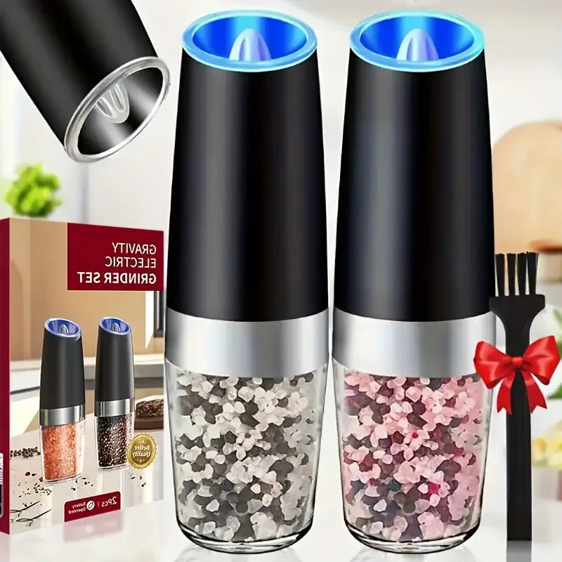 2-piece Automatic Seasoning Grinder, Adjustable Thickness,Battery powered, used for grinding spices such as pepper and sea salt