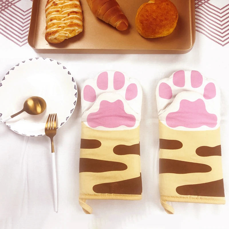 1Pc Cute Cat Paws Oven Mitts Cartoon Anti-Scald Microwave Heat Resistant Insulation Non-Slip Kitchen Cooking Gloves Baking Tool