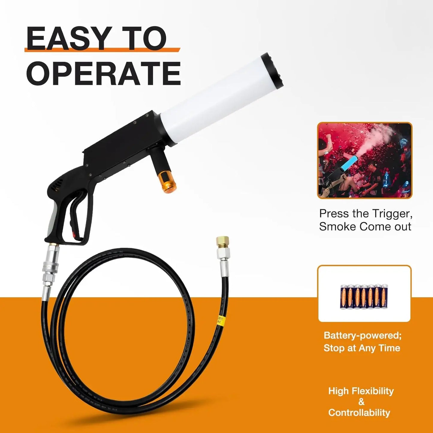 CO2 Handheld Fog Gun Smoke Machine with LED Lights Handheld CO2 Jet Machine with 3 Meter Gas Hose
