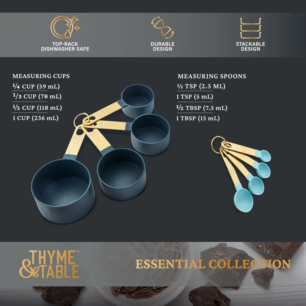 8 Piece Measuring Cups and Spoons Set Kitchen Utensils Durable Easy to Clean Accurate Measurements Perfect Baking Cooking Mixing