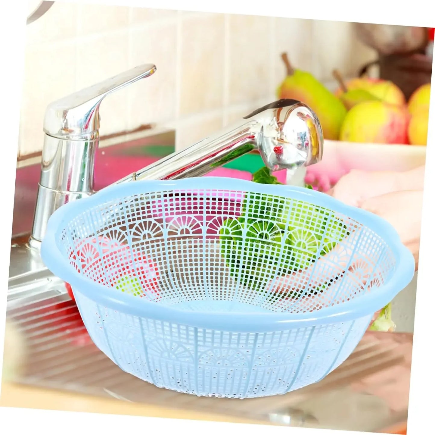 Multifunctional Plastic Rice Washing Basket Set 4pcs Colander for Fruits and Vegetables Sturdy Kitchen Tools Handle for Easy Dr