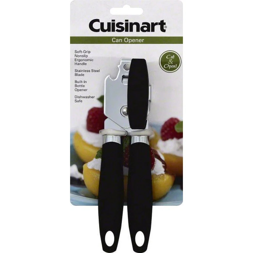 Curve Handle Can Opener with Built-in Bottle Opener Non-Slip Soft Grip Dishwasher Safe Kitchen Gadget Stainless Steel Blade
