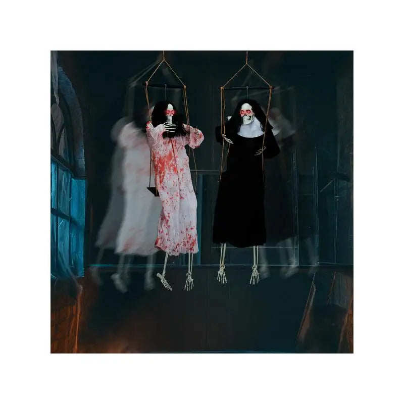 Outdoor Halloween Decorations - 2 Packs Hanging Ghosts Decor with Light-Up Eyes & Scary Scream, 3ft Grim Reaper Swinging Ghost