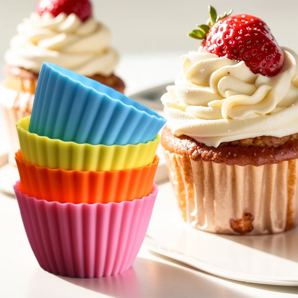 12 Pcs Bake Cupcake Mold Reusable Silicone Baking Cup Dessert Pudding Ramekin Holders Kitchen Baking Cup Muffin Cupcake Liners