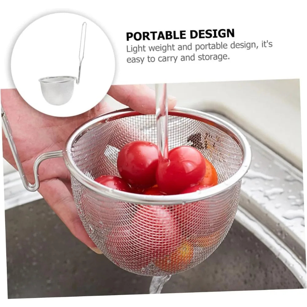 Noodle Colander Long Handle Stainless Steel Strainer Vegetable and Food Filtering Kitchen Accessory