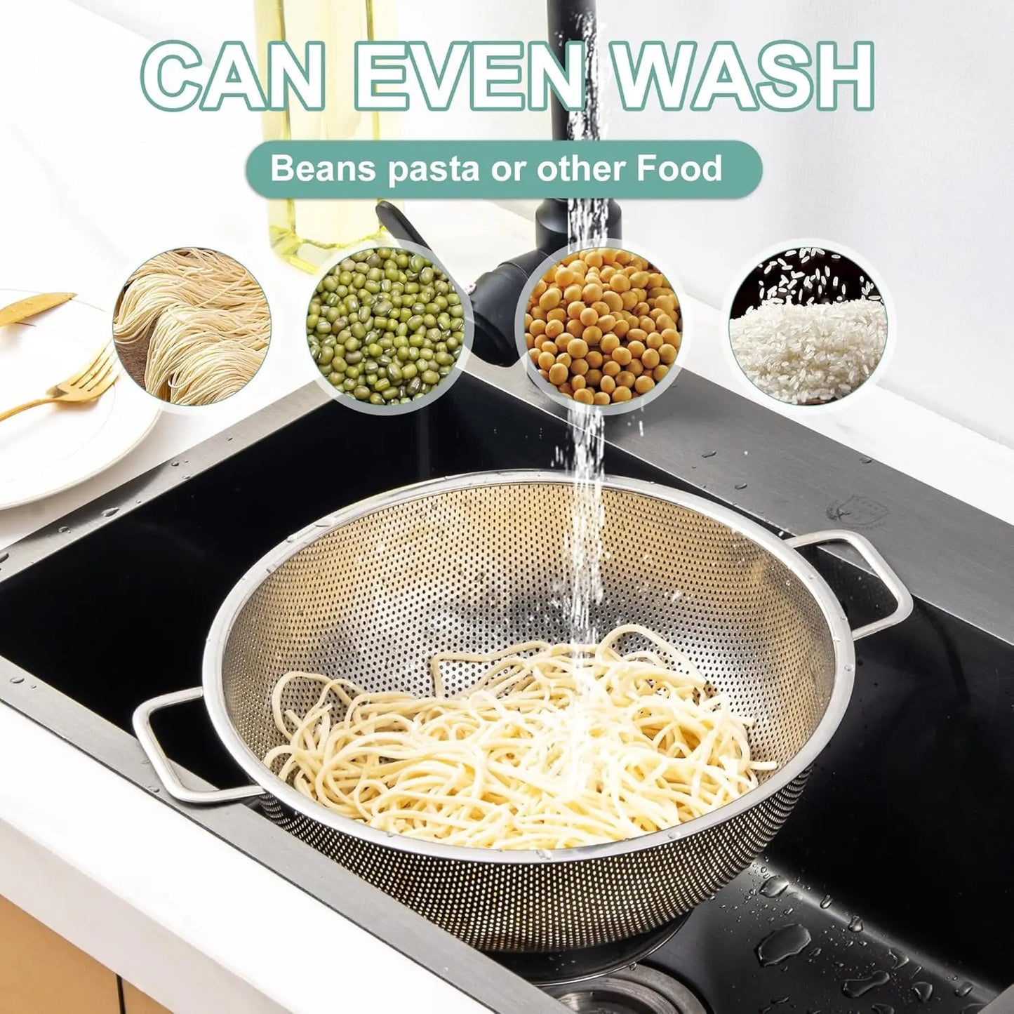 Colander Stainless Steel 5-Quart, Kitchen Strainer for Pasta, Fruits Vegetables, Dishwasher Safe