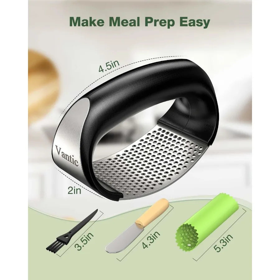 Garlic Press Rocker - Easy Squeeze Mincer & Crusher with Peeler, Effortless Kitchen Gadget for Fast Cooking, Dish Prep