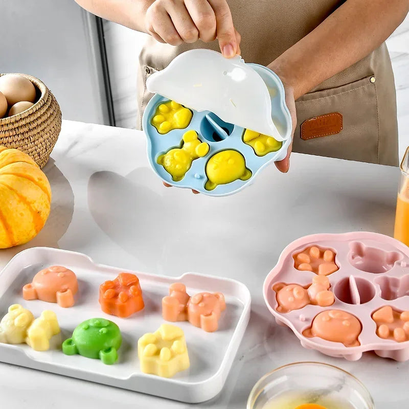 Silicone Cake Mold Steamed Pastry Mold Cartoon Chocolate Mold Baby Auxiliary Food Tools With Lid Cake Decoration Resin