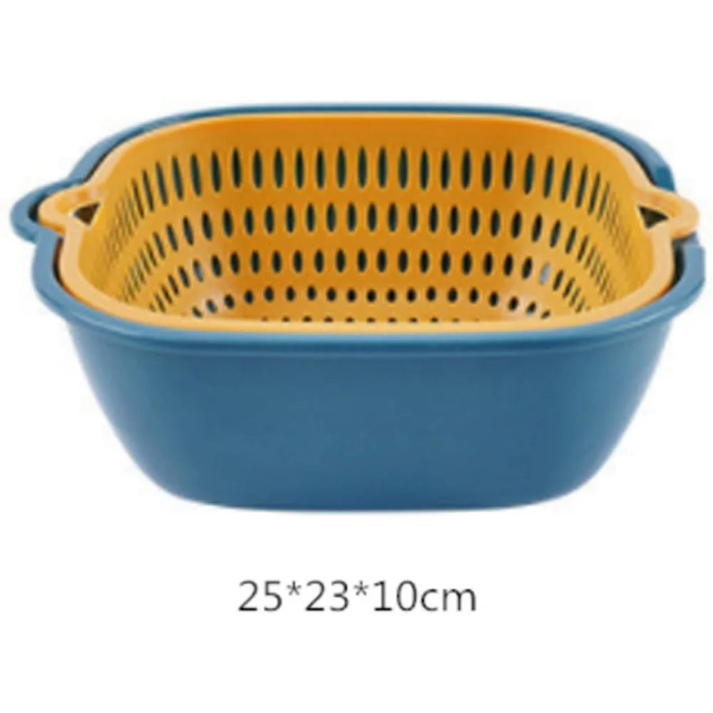 2 in 1 Plastic Vegetable Washing Basket, Carry Large Number Ingredients and Fruits, Multiple Drain Basket Kitchen Fruit Washing