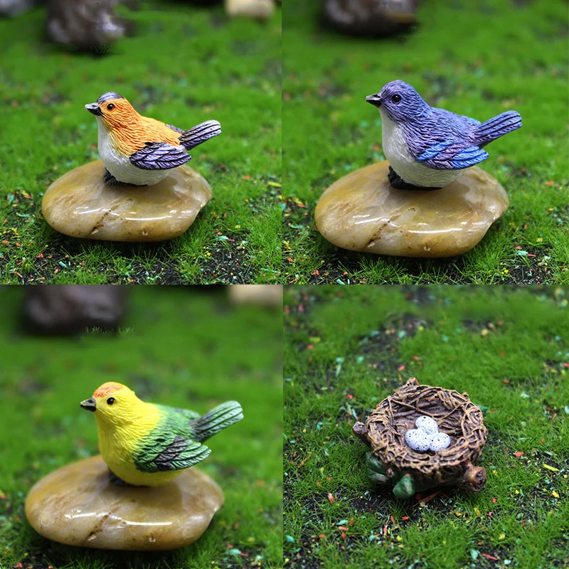 Birdie Figurines Gardening Ornaments 4Pcs/Set Bird's Nest Bird Eggs Landscape Mini Bonsai Simulation Model Dollhouse Decor