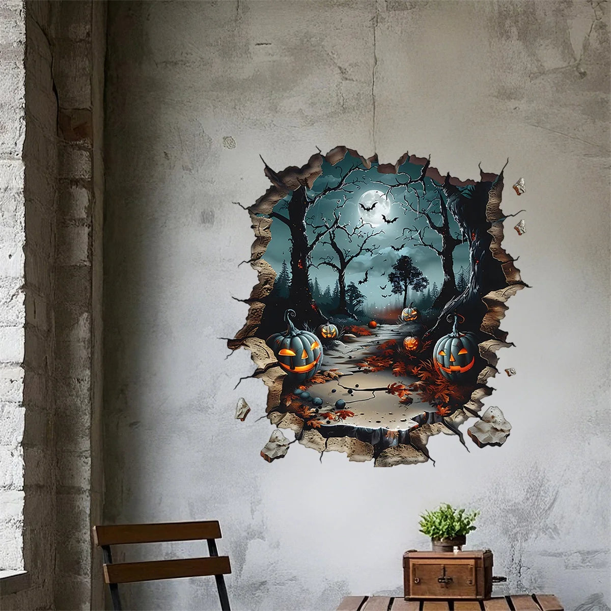 Gothic Halloween Wall Decal Haunted House Ghosts and Bats Scary Wall Decorations for Spooky Home Atmosphere