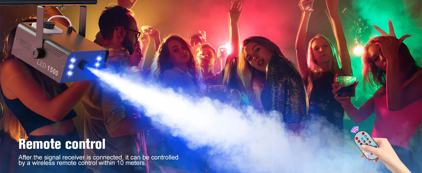 U'King 1500W Smoke Machine RGB 6 LED Fog Machine with Remote Control for DJ Disco Party Nightclub Stage Effect Fogger Machine