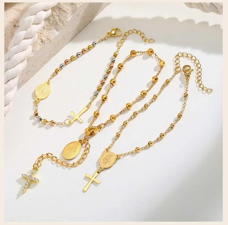 316L Stainless Steel Cross Bracelet for Women, Adjustable Chain Religious Christian Jewelry Daily Wear 2025 Trendy