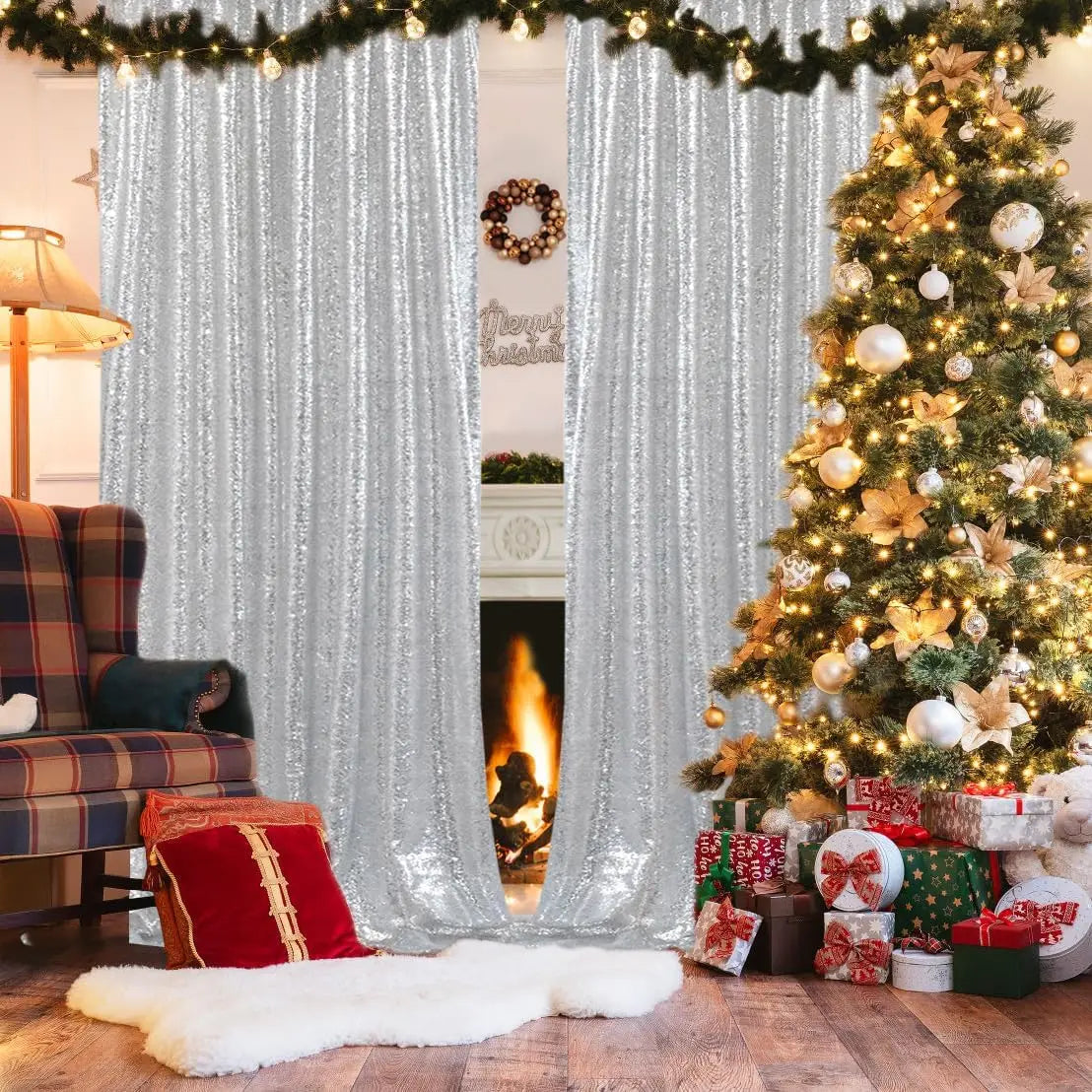 Silver Sequin Backdrop Curtains 8 Panels 2FTx8FT Wedding Photo Backdrop Glitter Birthday Bridal Party Curtains Sparkle Backgroun