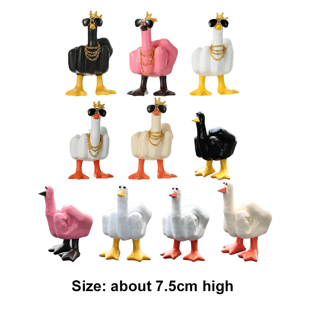 Middle Finger Duck Decorative Figurine Resin Tabletop Duck Ornament 7.5cm Funny Duck Statue for Home Garden Desk Decoration