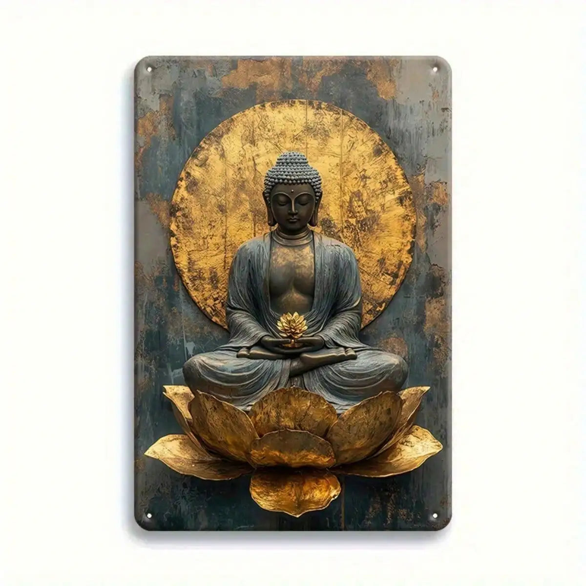 1PC Tin Sign Buddha Meditation - Zen Space/Home Decor, Golden Wall Art, 8x12 Inches / 20x30 Cm