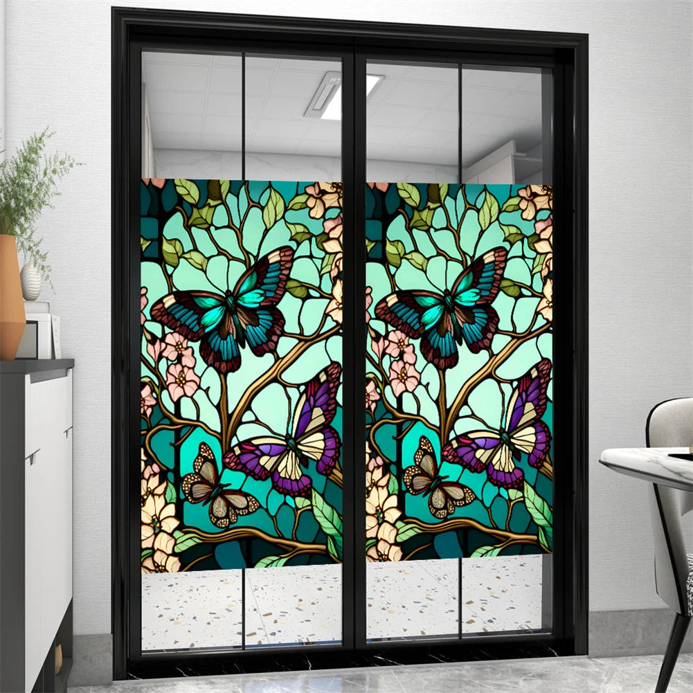 1 Sheet Window Privacy Film Floral, Removable Butterfly Window Stickers Privacy Decor Glass Window Cling Decals for Bathroom