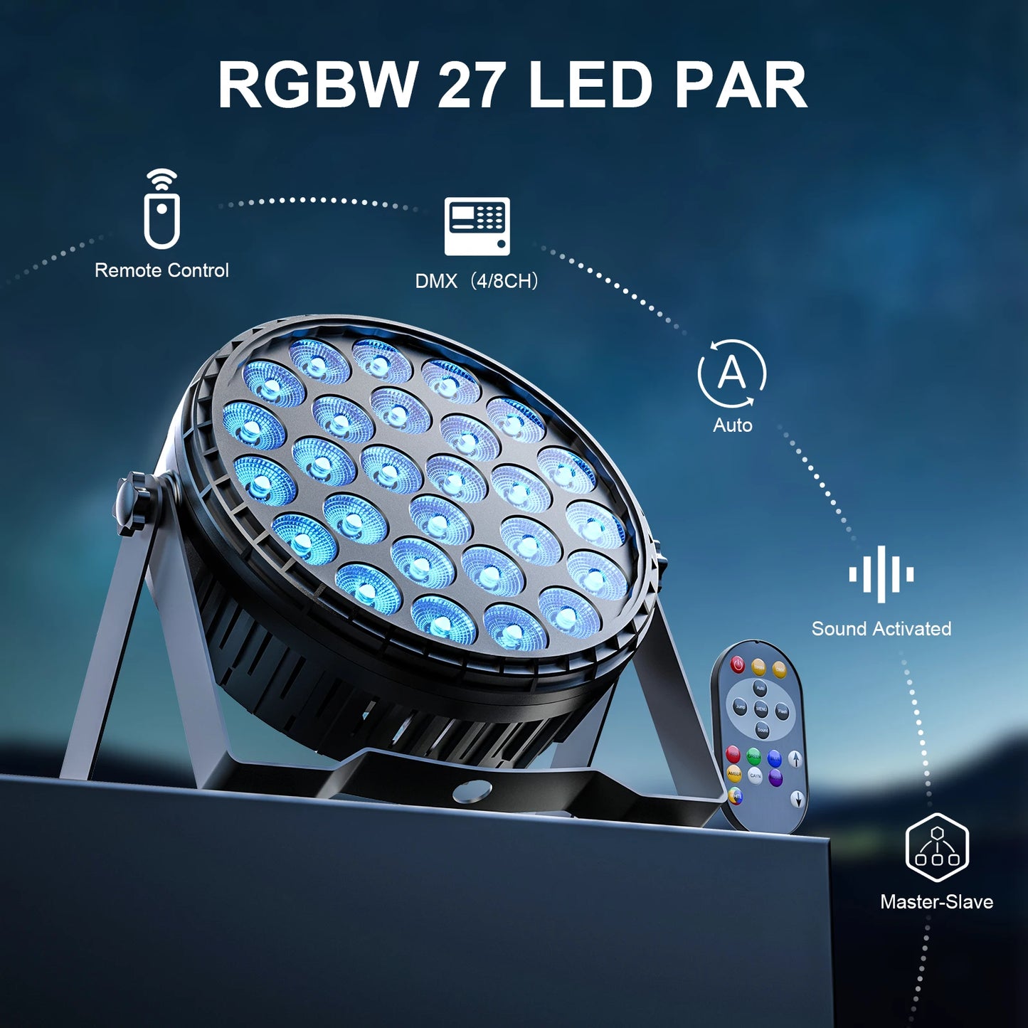 U'King 4PCS LED Flat Par Lighting 27x8W 4IN1 RGBW LED Par Light DMX512 Stage Light Effect for DJ Disco Bar Concert Christmas