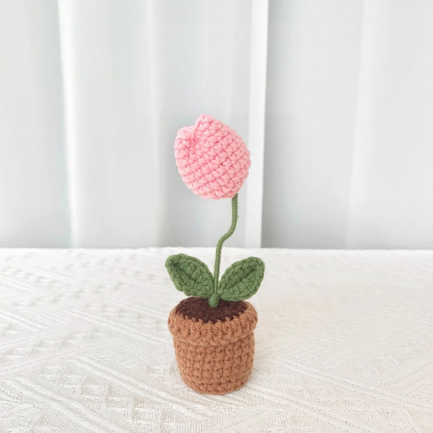 New Hand Knitting Potted Plants Handwoven Rose Sunflower Tulip Crochet Flower Bouquet Potted Ornament Table Home Room Decoration