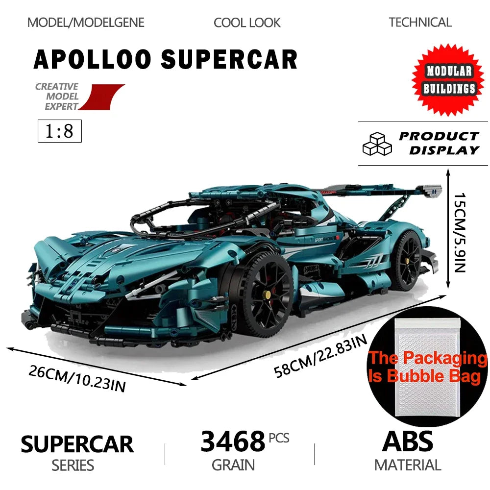 3468PCS Technical 1:8 ABOL-IE Supercar Building Blocks Model Bricks Assembly Sets Desktop Decoration Gifts For Room Decoration