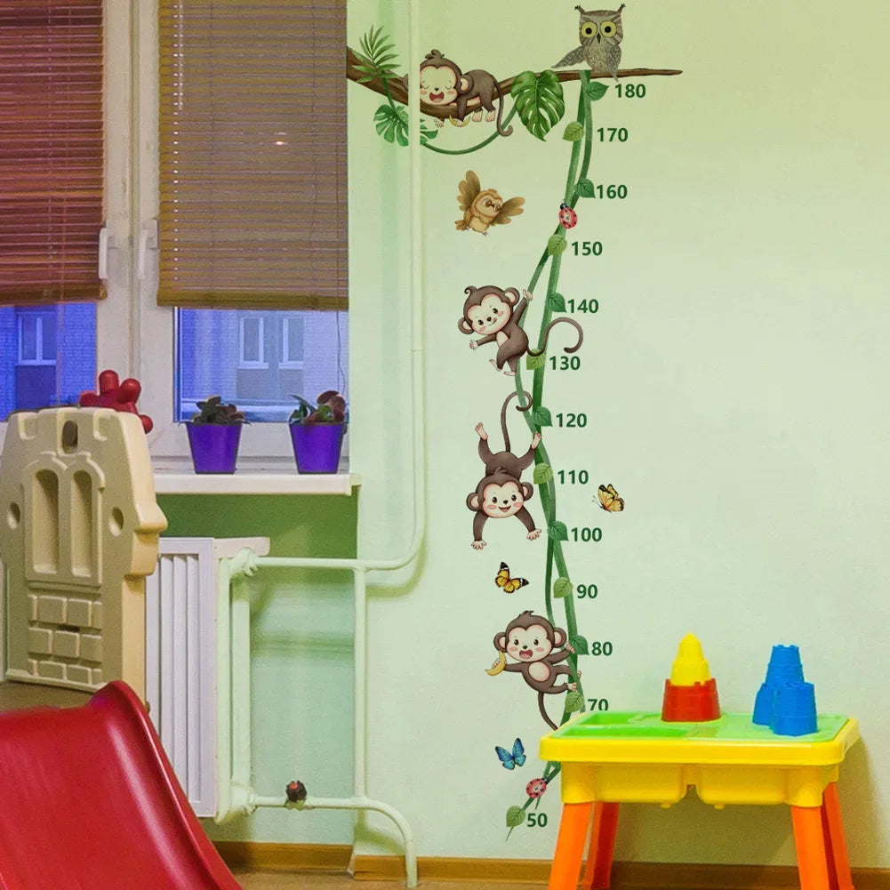 Monkey Vine Height Scale Wall Sticker Cartoon Kids Room Decoration Mural For Children Bedroom Home Decor Self-adhesive Wallpape