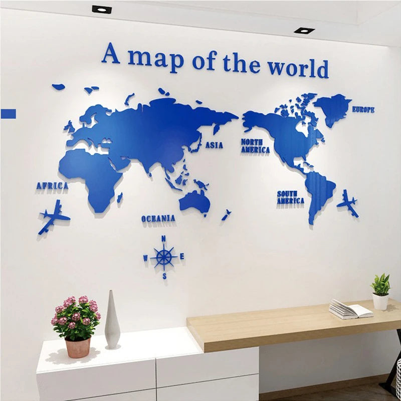 World Map Wall 3D Acrylic Wall Stickers Three-dimensional Mirror Stickers Bedroom Office Background Wall Decoration Stickers