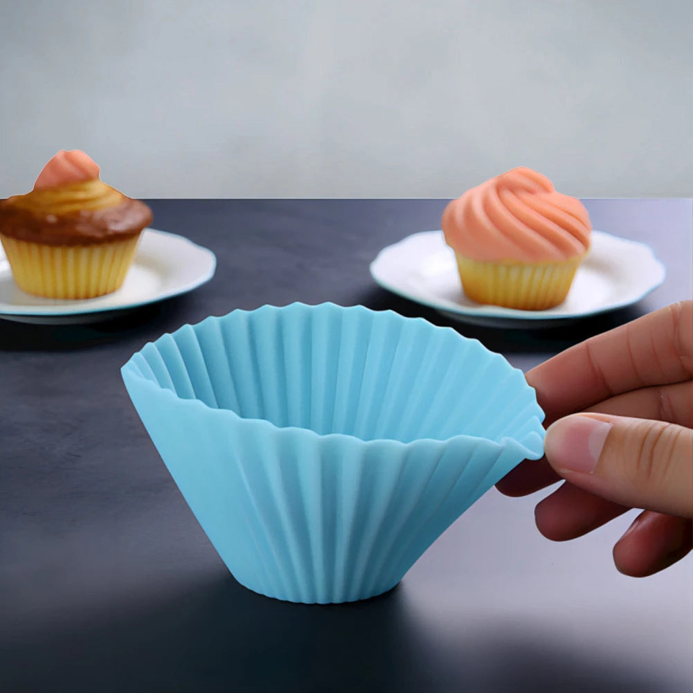 12 Pcs Bake Cupcake Mold Reusable Silicone Baking Cup Dessert Pudding Ramekin Holders Kitchen Baking Cup Muffin Cupcake Liners