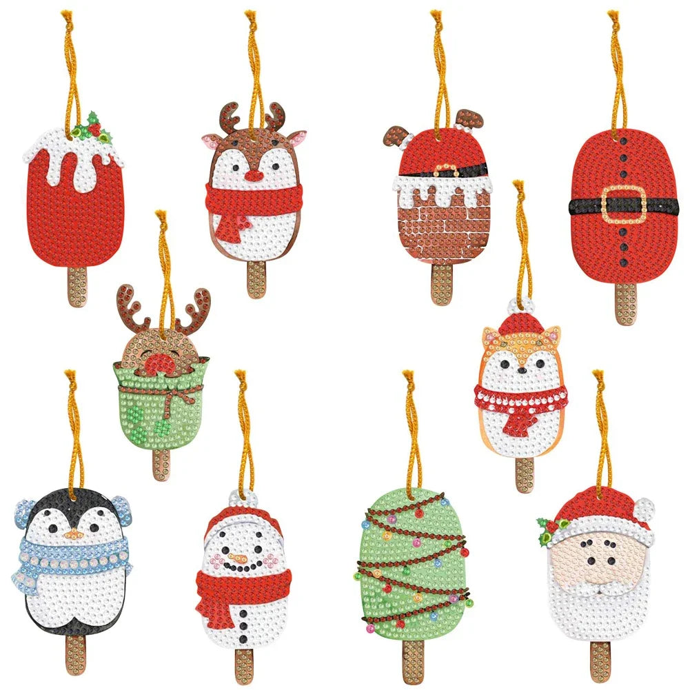 5/10Pcs/set Christmas Decor Diamond Painting Pendant Special-shaped Drill 5D DIY Hanging Ornament Spot Drill Cartoon Single Side