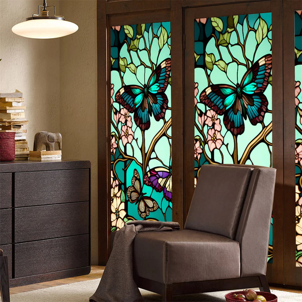 1 Sheet Window Privacy Film Floral, Removable Butterfly Window Stickers Privacy Decor Glass Window Cling Decals for Bathroom