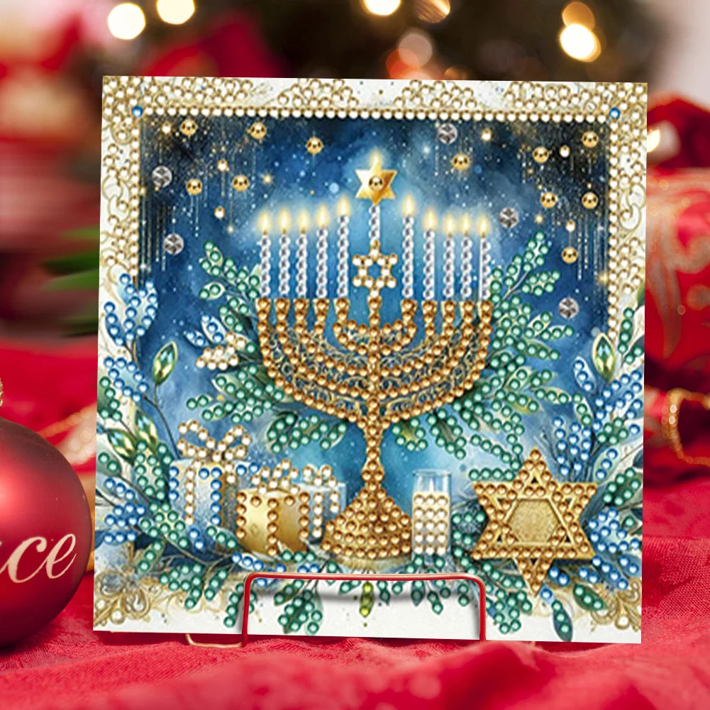 6pcs DIY Rhinestone Diamond Art Mosaic Postcards Hanukkah Pattern Hanukkah Designs for Birthdays Thanksgiving & Special Occasion