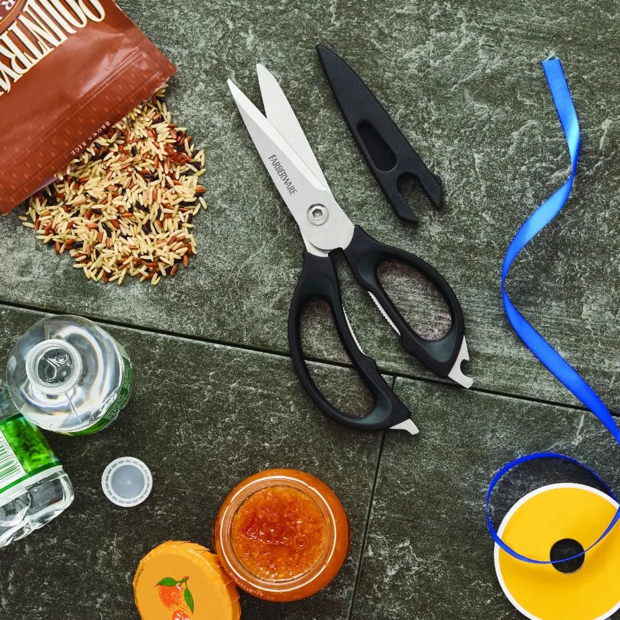 4 in 1 Stainless Steel Scissors with Nonslip Handles in Black for Kitchen Gardening Craft and Office Use Durable Ergonomic and
