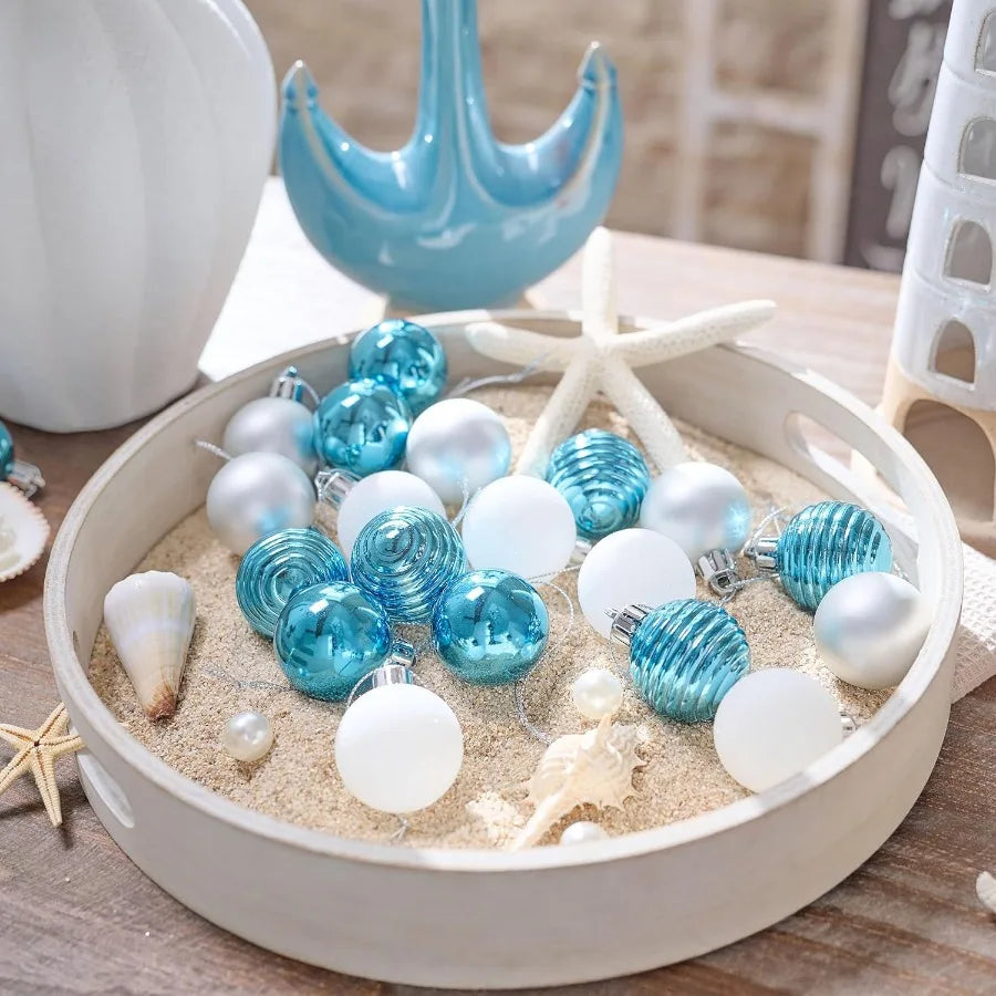 1.57 Inches Small Christmas Tree Decorations Ornament Set for 4th of July Fall Halloween 24ct Light Blue and Sil
