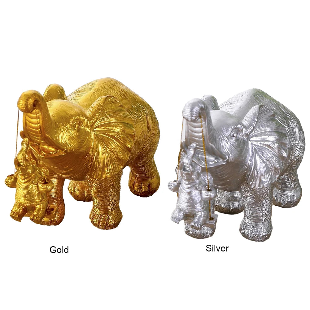 Gold/Silver Swing Mother Son Elephant Statue Resin Swing Elephant Decor Brings Good Luck Wealth Elephant Crafts Mother Day Gifts
