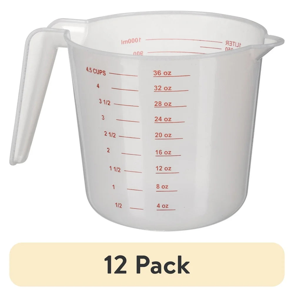 12 Pack 32 oz Clear PP Plastic Measuring Cups Easy Pour Spout Dishwasher Safe Imperial Metric Measurements Stackable Kitchen