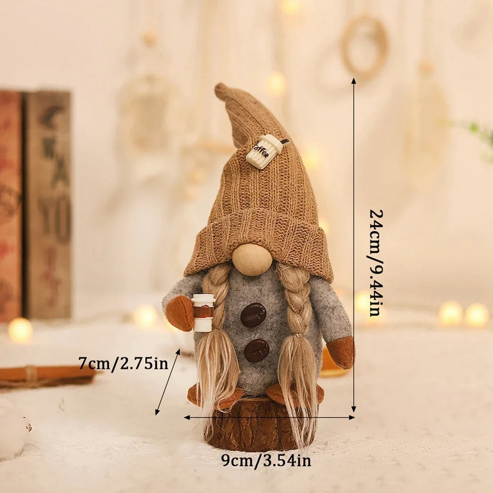 Coffee Gnome Doll New Year Christmas Plush Coffee Bar Decoration for Farmhouse Party Home Desktop Christmas Faceless Plush Dolls