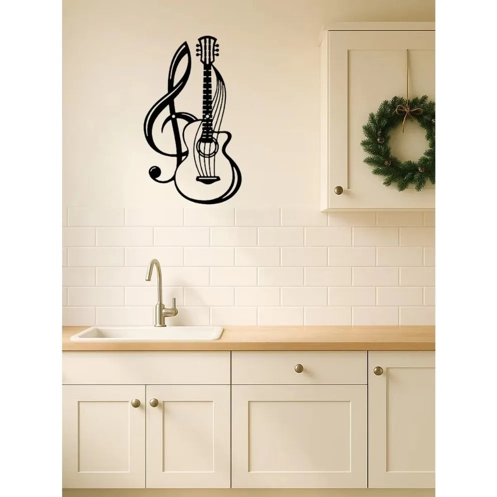 1PC Black Metal Guitar Wall Art (Wall Sculpture) |Creative Iron Hanging for Home | Music Lover Gift | Halloween & Christmas Gift