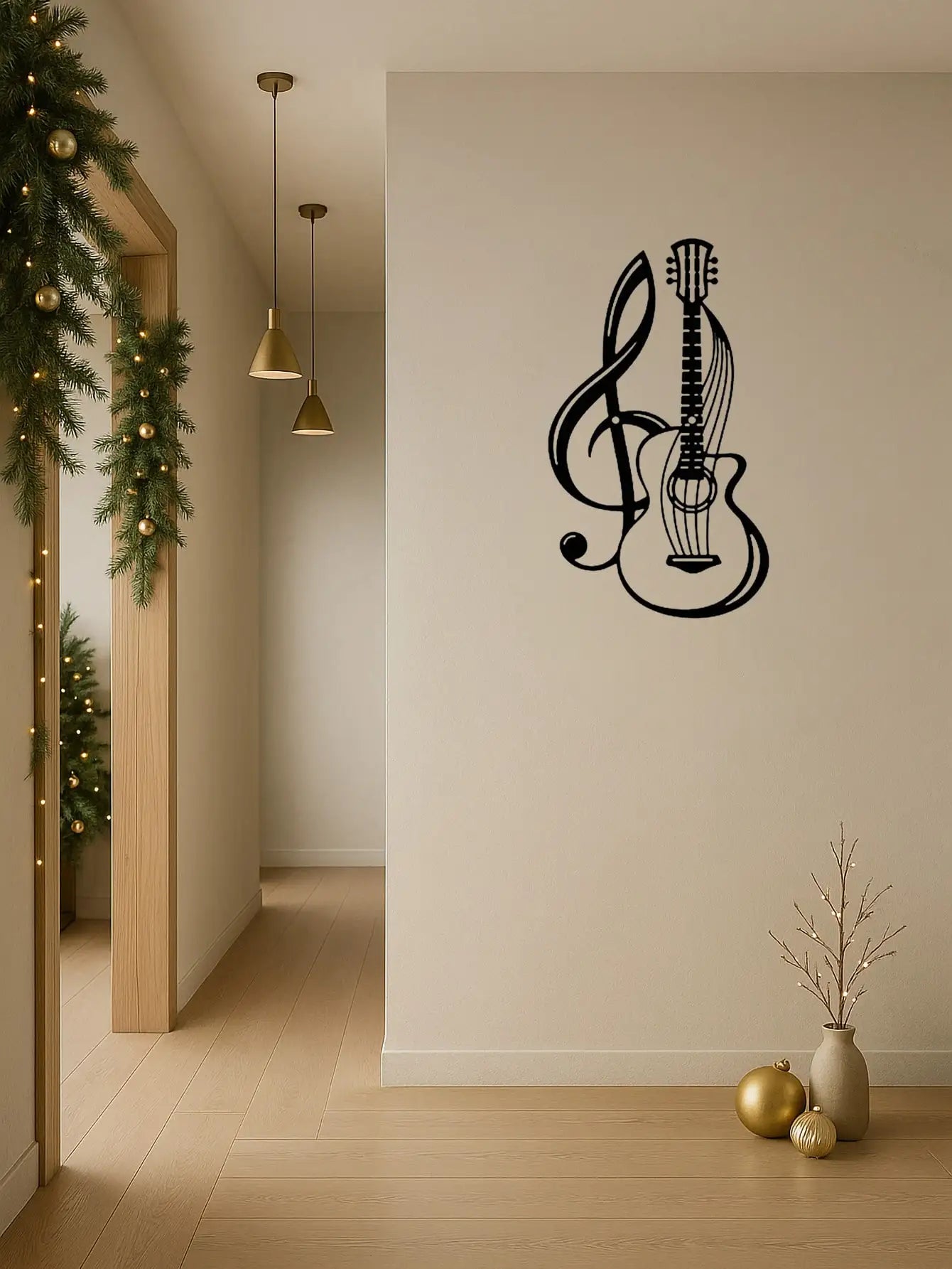 1PC Black Metal Guitar Wall Art (Wall Sculpture) |Creative Iron Hanging for Home | Music Lover Gift | Halloween & Christmas Gift